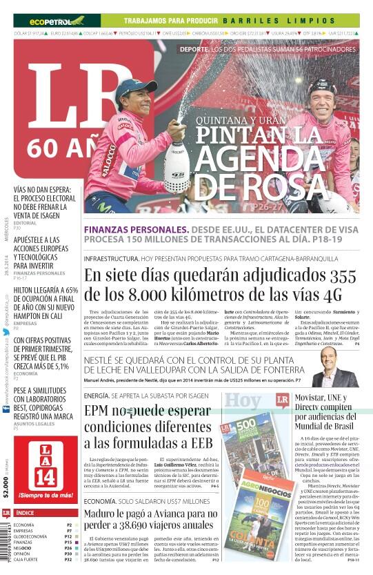 larepublica_co's tweet photo. Nairo y Uran cambian la agenda del país. http://t.co/uYfwl2BxpE