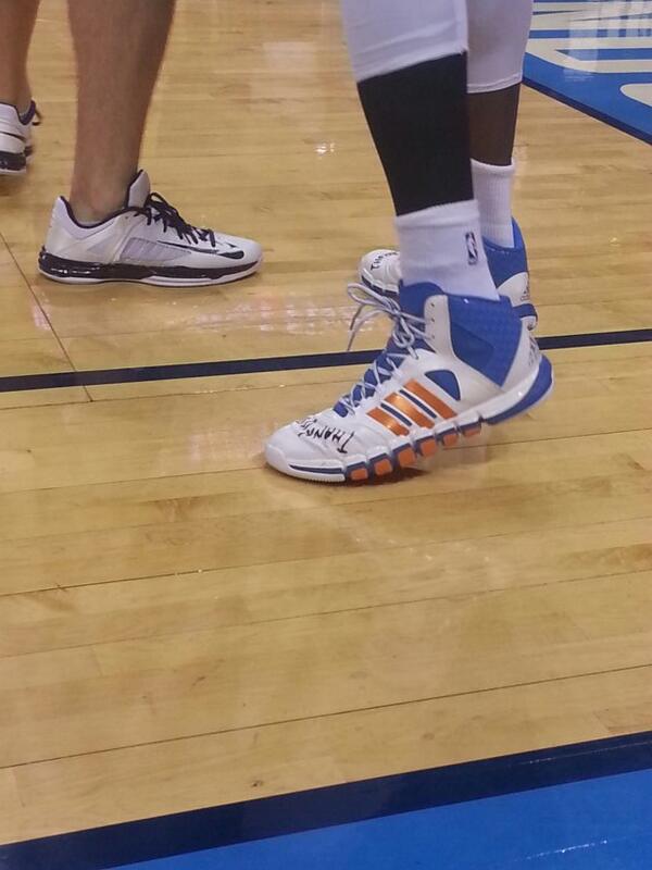 jadande's tweet photo. Serge Ibaka wrote "Thank God" on his shoes. I'm sure Thunder fans feel the same way. http://t.co/tEIsgUGQyE