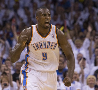 espn's tweet photo. With Serge active, the Thunder haven’t lost a game to the Spurs all season. #IbakaEffect http://t.co/aK0iK8KFh5