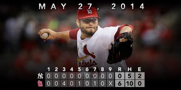 Cardinals's tweet photo. RECAP: Lynn tosses a complete-game shutout as the #STLCards dominate the Yankees at home. http://t.co/acOlQqxh9Y http://t.co/tbS3cnVItd