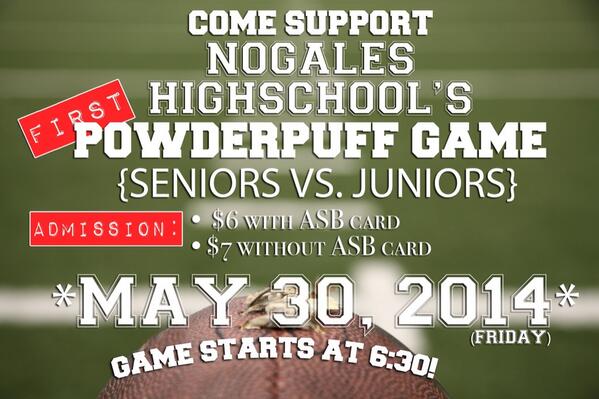 Nogales2015's tweet photo. Don't forget about Nogales' first ever powderpuff game this Friday! Come support class of 2015 &amp; 2014! 👑🎀🏈 http://t.co/JuiUpJW7DZ