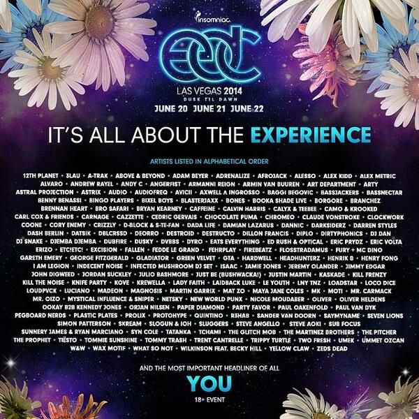 TurnUpEvents's tweet image. RT if you're going to #EDCLV2014 !! Check out the lineup just announced today!!!