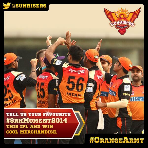 SunRisers's tweet image. We didn't make it to the
play-offs, but there were some special moments in #IPL7. Tell us your #SRHMoment2014