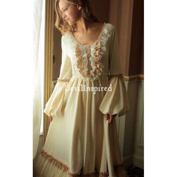DevilInspired's tweet photo. Vintage Ivory Trumpet Sleeves Medieval Chemise Dress http://t.co/ycYYco0NJ0