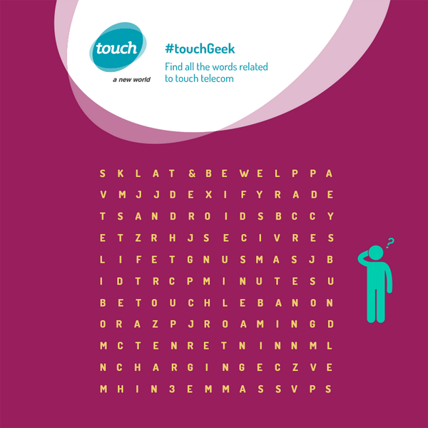 touchLebanon's tweet photo. If you're a real #touchGeek, find all the telecom related words in this puzzle. http://t.co/kUfTmkLsUL