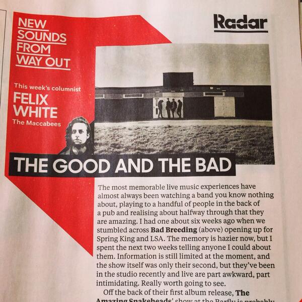 matthew_toll's tweet photo. Kind words from Felix @themaccabees in today's @NME http://t.co/P47c1vzlp5