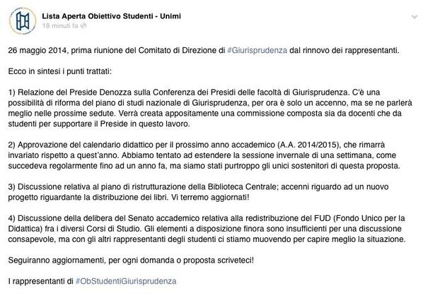 ObStudentiUnimi's tweet photo. Ecco la sintesi dei punti trattati nello scorso Comitato di Direzione di #Giurisprudenza 
#ObStudentiGiurisprudenza http://t.co/sCWl0U47XO