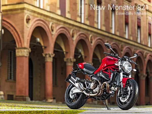DucatiMotor's tweet photo. Introducing the new Monster 821. Essentially Monster. #newmonster #iridemonster #monster821 http://t.co/JiEbSaoNVy