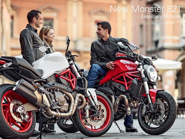 DucatiMotor's tweet photo. Introducing the new Monster 821. Essentially Monster. #newmonster #iridemonster #monster821 http://t.co/JiEbSaoNVy