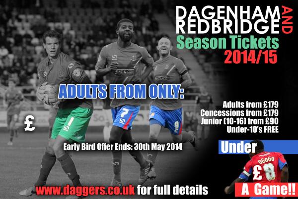 #AffordableFootball | LEAGUE FOOTBALL UNDER £8 A GAME > Adult Terrace ST £179 until 30th May! bit.ly/DagST1415