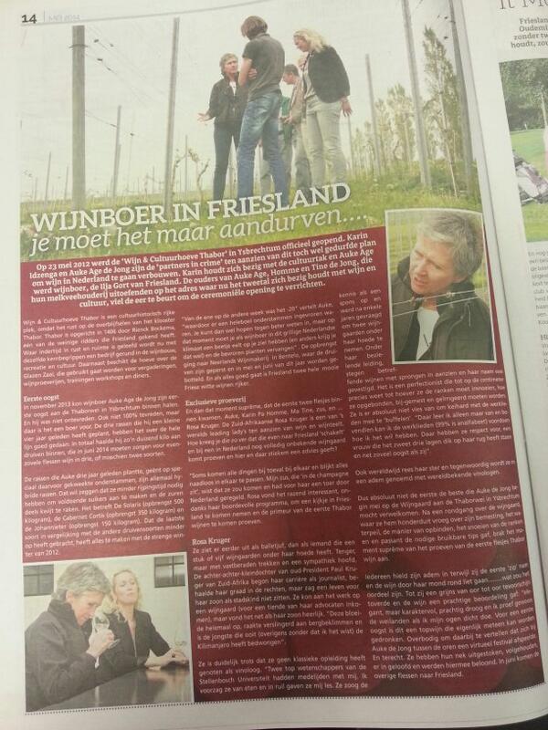 Leuk artikel over ons VVV lid @WijnhoeveThabor in nieuwe editie van @grootsneek krant! Gratis af te halen <a href="/VVVSneek/">VVV Sneek</a>.