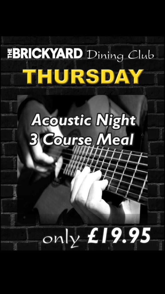 BambuuEssex's tweet photo. TONIGHT AcousticThursday @Brickyard_Essex  
Live 🎤🎤🎤🎼🎵🎶
3 courses ONLY £19.95 
2 book call 
01708-743-167
#BYD http://t.co/gtt9SPLUbx