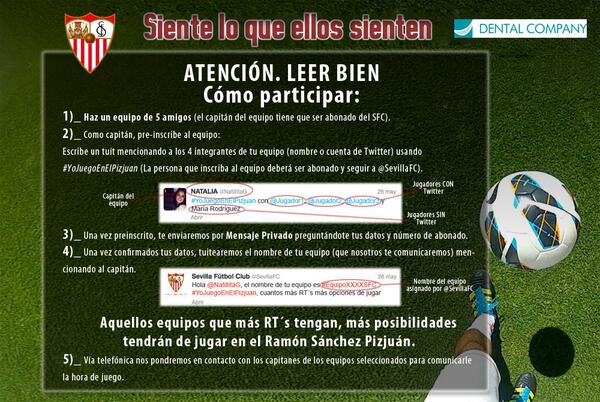 SevillaFC's tweet photo. Los RT´s hay que hacerlos del tuit que suba @SevillaFC con el nombre de cada equipo #yojuegoenelpizjuan http://t.co/A3MCaMBfyD