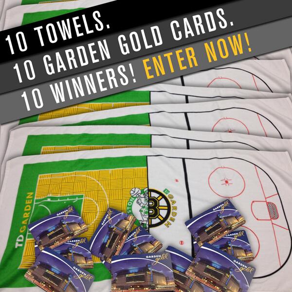 NHLBruins's tweet photo. MT @tdgarden: Limited #TDGarden beach towel! 1/2 #Celtics &amp; 1/2 #NHL15Bergeron. Win it &amp; $100 http://t.co/tMyosejYsy http://t.co/RPsYVxG8qR”