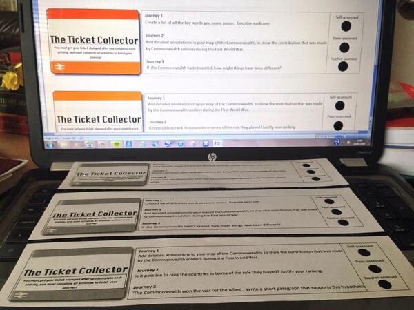 stacemeaney's tweet photo. Diff. tasks &amp; allows 4 self/peer/teacher ass. Tasks get 'punched' like a train-ticket! 🚇
#edchat #historyteacher http://t.co/bxdL0zCe0p