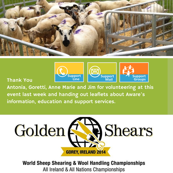 Thank you for supporting Aware <a href="/GoldenShearsIRL/">GoldenShearsIreland</a> for helping us let more people know about our support services.