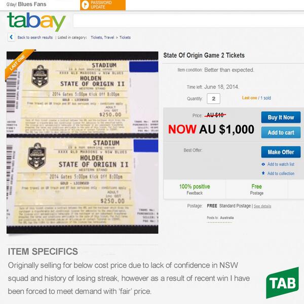 tabcomau's tweet image. Just 21 sleeps til Game 2. Have fun finding tickets, Blues fans! #UpTheBlues #Origin