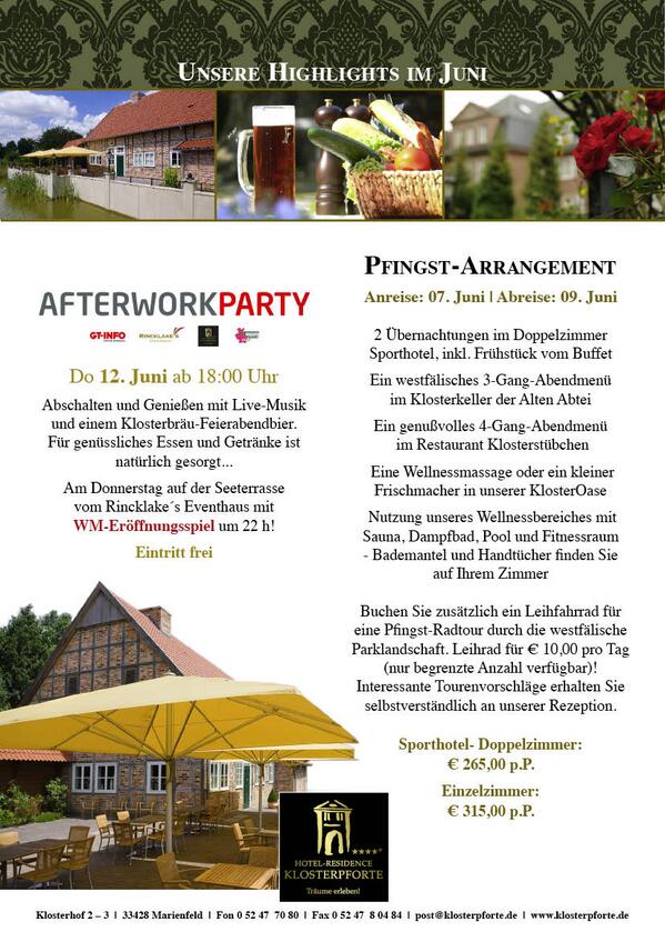 Aktuelle Highlights: Das WM-Eröffnungsspiel mit Livemusik und ein attraktives Pfingst-Arrangement für zwei Tage!