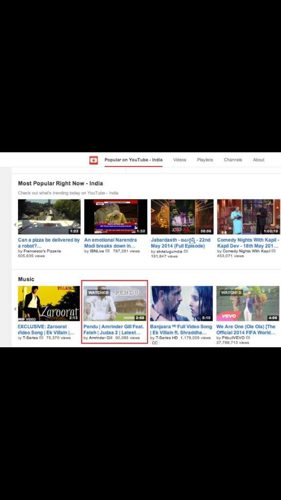 Pendu is #2 most popular music on YouTube thanks everyone keep supporting