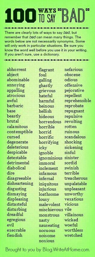 100 ways to say 'bad'. Strengthen your vocabulary! You will be marked on how you use language!
