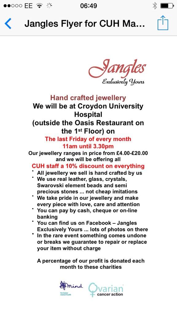 Come and see us at Croydon University Hospital on Friday 30th May outside the Oasis Restaurant on the 1st floor :-)))