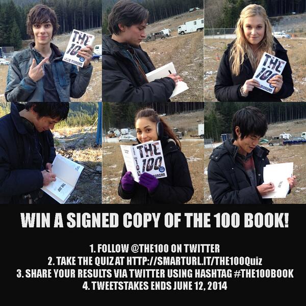 the100's tweet photo. Win a cast-autographed copy of #The100 by @kassmorganbooks! Click here for details + rules: http://t.co/o0i1o8iMwV http://t.co/ON60dv0Wmq