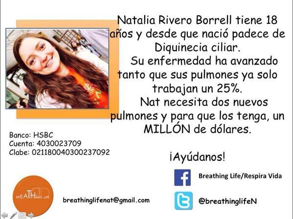 Todos por Nat!!!! Dona y ayúdala para que pueda recibir el transplante de pulmón #BreathingLife  <a href="/joserra_espn/">José Ramón Fernández</a>  RT!