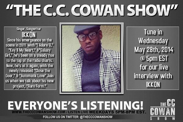 thecccowanshow's tweet photo. Today on The C.C. Cowan Show - R&amp;B Singer IKKON - live @ 5pm EST, Don't miss it. @iamIkkon Only on  #BEGRADIO http://t.co/pJFONTMbOc