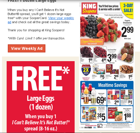 uncodeals's tweet image. FREE carton of eggs when you buy butter at King Soopers in Greeley! Weekly ad here: bit.ly/TVabYo #uncodeals