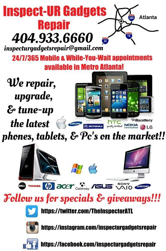 TheInspectorATL's tweet photo. #Atlanta, make sure your following us on IG &amp; Facebook also! Specials &amp; giveaways coming soon! #phonerepair #PCrepair http://t.co/6GIMLXv79u