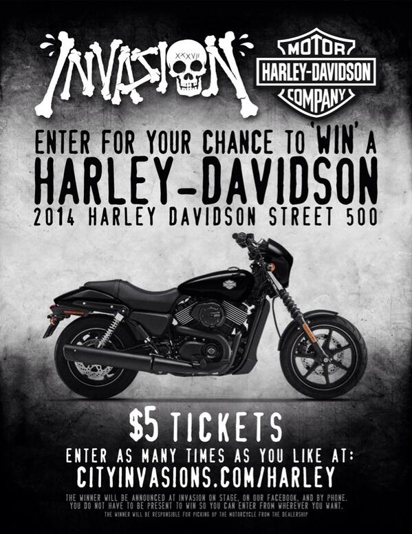 cityinvasions's tweet image. Be eligible to win a BRAND NEW HARLEY DAVIDSON by going to cityinvasions.com/harley