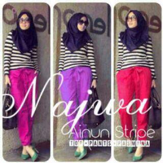 IDstorebdg's tweet photo. Ainun stripe pasmina + atasan + celana | bahan spandek | fit to L | harga 135.000 http://t.co/6MykqjO4h0