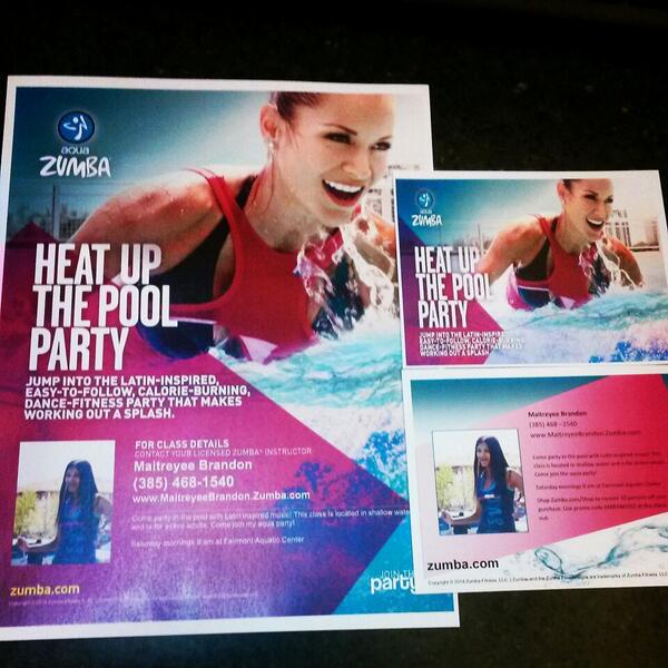 MaitreyeeMAYHEM's tweet photo. I finally have Aqua Zumba marketing materials!! My rec will be displaying them next month. @Zumba @FairmontPool http://t.co/DqzmzS2Q0P