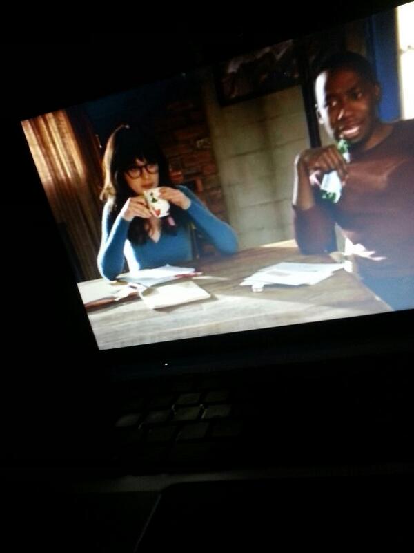 sassy_tb's tweet photo. #livetweet it's 7:20 and I've been in bed for over an hour watching New Girl http://t.co/y7B1ijtX3K