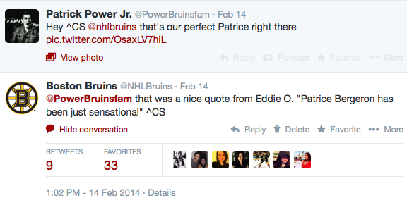 NHLBruins's tweet photo. @PowerBruinsfam show me Feb. 14?? #NHL15Bergeron http://t.co/pRKsuRVG5f