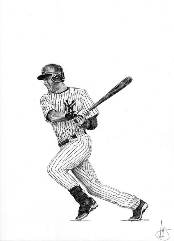 Cut4's tweet photo. Derek Jeter art via @JoshuaSooterArt. http://t.co/vY39hNGL57