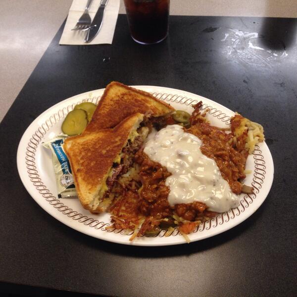 JCBryantDrums's tweet photo. @WaffleHouse I got this for national burger day. Over medium eggs not pictured. http://t.co/QfS1xm9Ym6