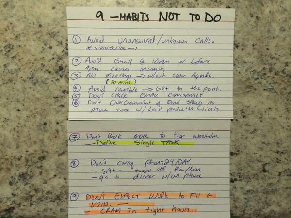 arcadiaapps's tweet photo. @tferriss - Podcast 9 solid… my notes.. handwriting not so gr8 on my end ;) http://t.co/Gl9gmgB3Bp