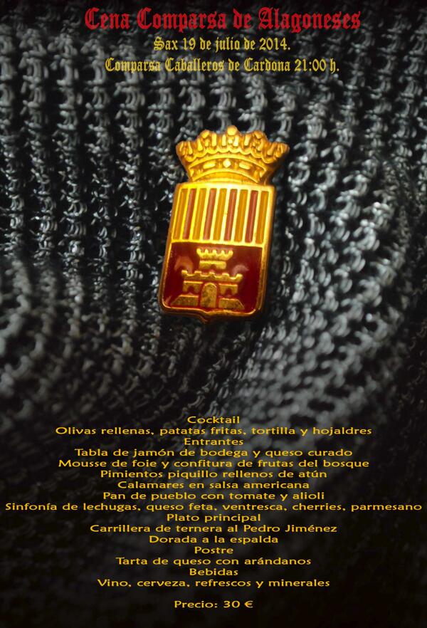 Alagoneses's tweet photo. Cena de la Comparsa de Alagoneses. Sábado 19 de julio a las 21 h. en  la Comparsa Caballeros de Cardona ¿Te apuntas? http://t.co/KVFcllIK2u