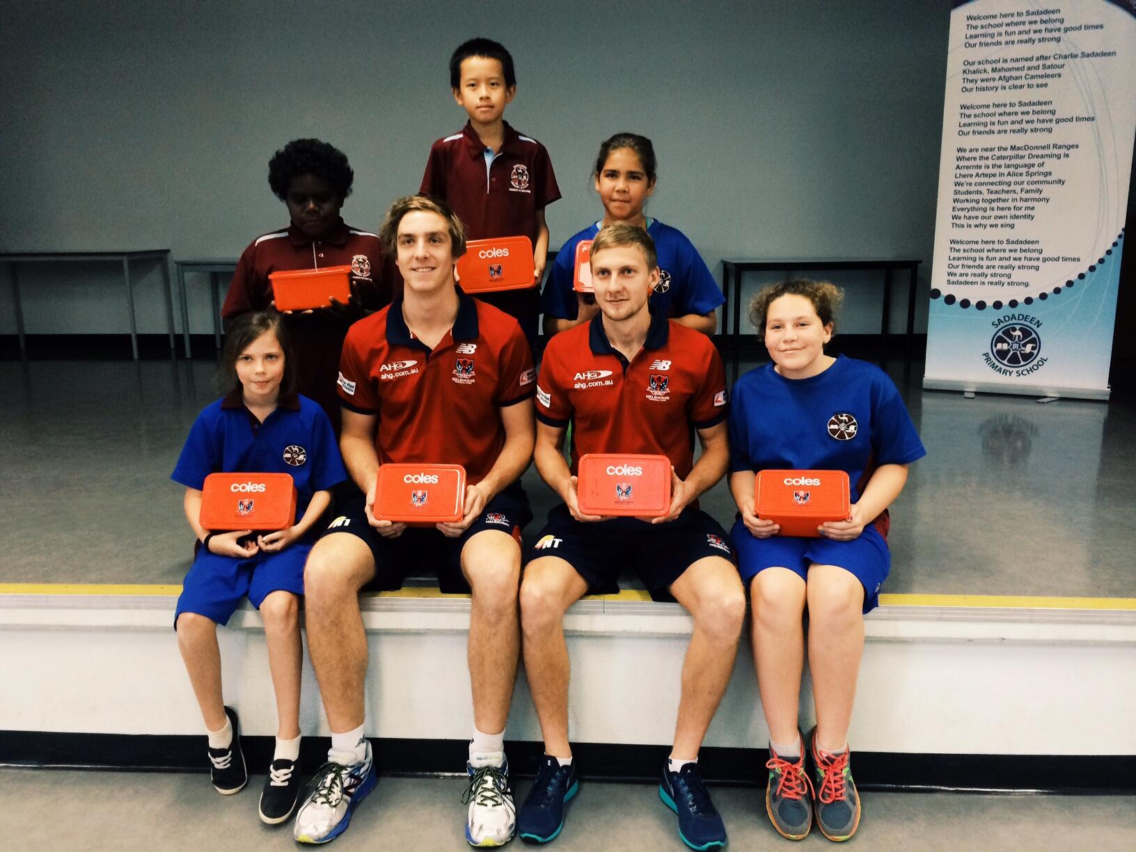 Melbourne Demons Mitch Clisby Max King And Sissy Dunn At Sadadeen Primary School Launching The Mfc Coles Healthy Lunchbox Program Http T Co F5slhgkbf3 Twitter