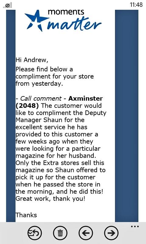 Andephine1's tweet photo. Great comment about Shaun giving excellent service. Very well done!!! #2getherwecan @colly75 @tesco2048 @macallan10 http://t.co/2E2SXw3k3Q