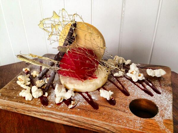 EatOutCornwall1's tweet photo. The White Chocolate Parfait with raspberry sorbet &amp; salted popcorn, now at @oldschool_bk  http://t.co/7MzTj6gfOt http://t.co/gniDrKWwlJ