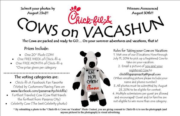 PCBChickfila's tweet photo. #CowsOnVacashun http://t.co/LTxgO50rvy