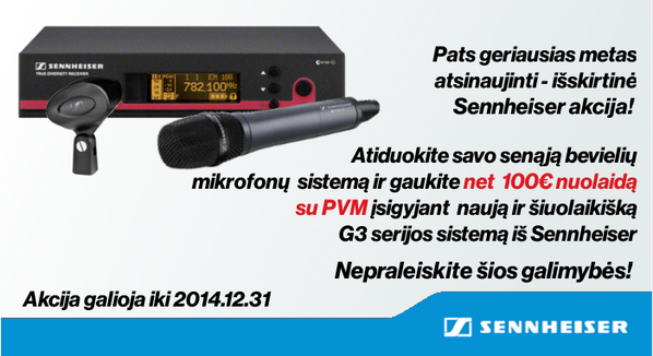 Audiotonas's tweet photo. Pasinaudokite net 100€ su PVM nuolaida #Sennheiser G3 serijos bevielių mikrofonų sistemai! http://t.co/p6MTb9asqg