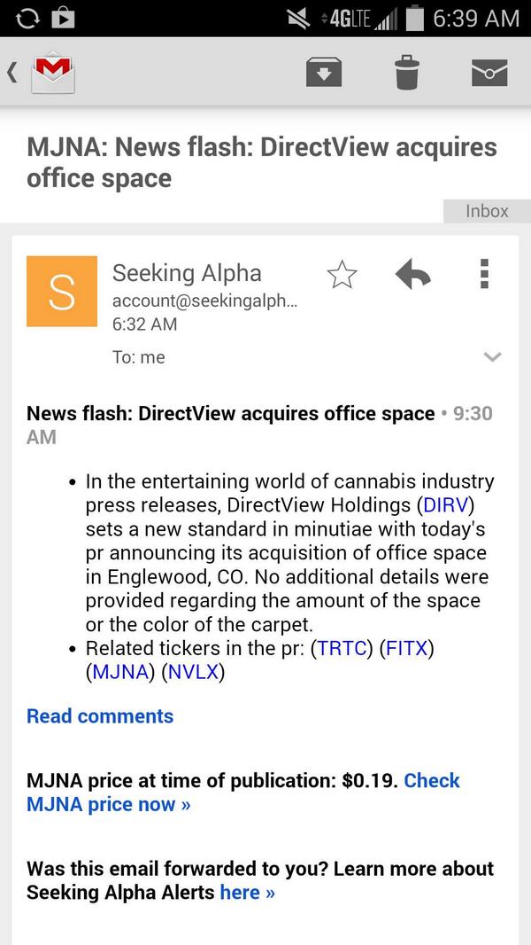 CorGreenTech's tweet image. Funny email to read this am in the world of #marijuanaNews press releases! @3lids @weedmaps @SAlphaTrending