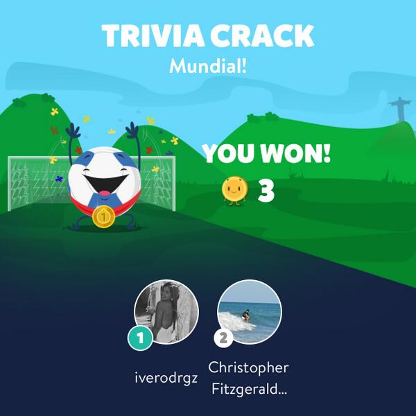 IvetteRodrigz's tweet photo. I just won the Mundial! friends challenge in Trivia Crack! http://t.co/fzay6N0kQu