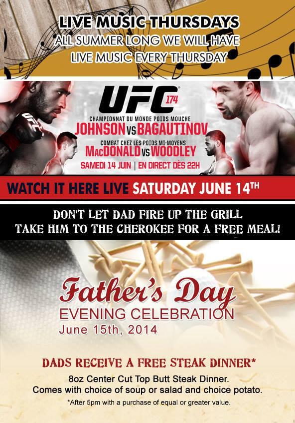 Dan Riggs (@riggs) on Twitter photo Live ♫ TONIGHT..Dance ♫ tomorrow, UFC FIGHTS Saturday & Dad gets a FREE steak dinner 4 Father's Day! <a href="/CaspersCherokee/">Casper's Cherokee </a> Live ♫ TONIGHT..Dance ♫ tomorrow, UFC FIGHTS Saturday & Dad gets a FREE steak dinner 4 Father's Day! <a href="/CaspersCherokee/">Casper's Cherokee </a>