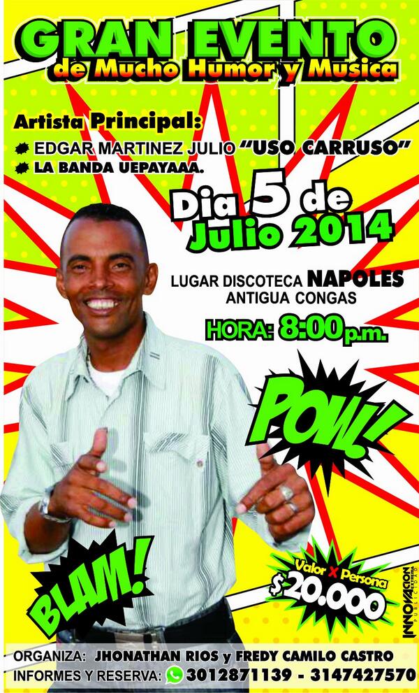 JhonathanRiosL's tweet photo. USO CARRUSO EN @Valledupar  5 de Julio del 2014, en la Discoteca NAPOLES, antigua CONGAS INFO:3012871139-3147427570  http://t.co/KlcJMsV1Je"