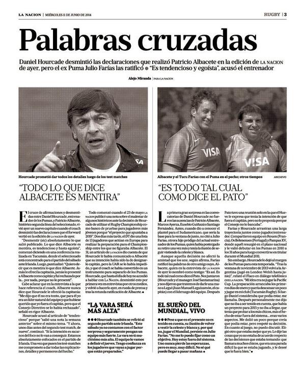 ccervino's tweet photo. Hourcade desmiente, pero su amigo, el Tucu Farías, afirma: "Es todo tal cual dice el Pato Albacete". Hoy, en LND http://t.co/wgDOTh4CZg