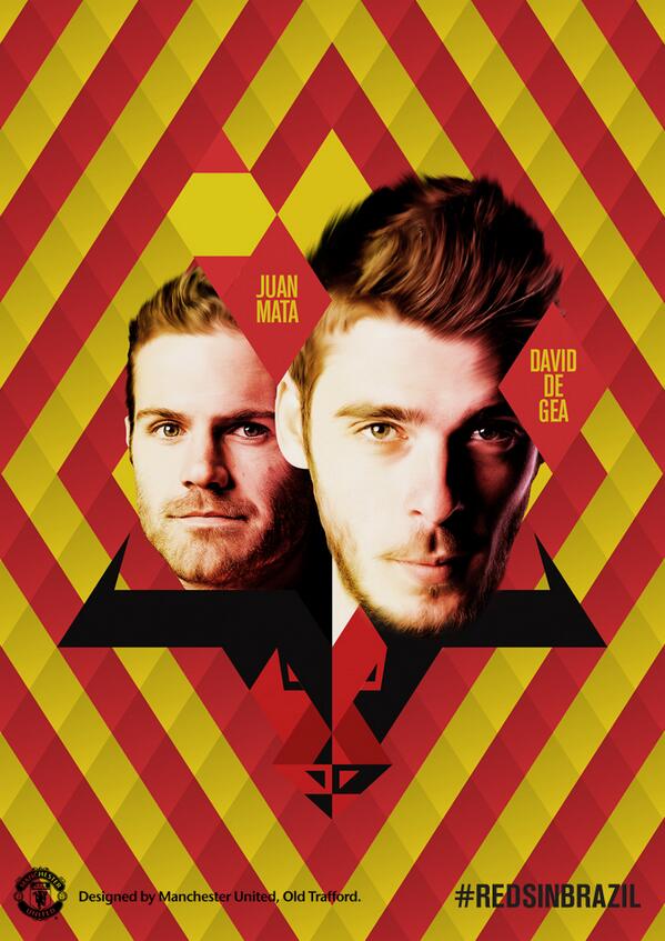 ManUtd's tweet image. Will Spain reign again? @JuanMata8 and @D_DeGea would love to help their country retain the World Cup. #RedsInBrazil